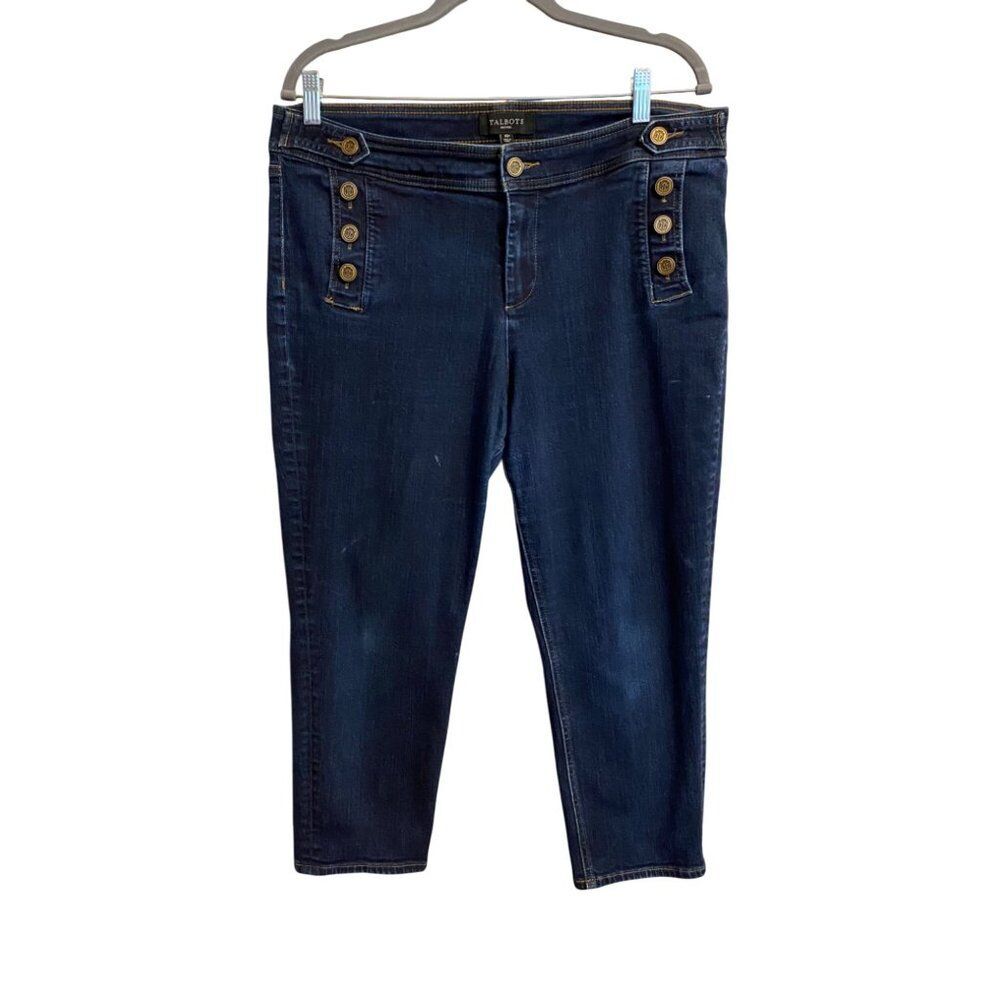 Talbots Petites 16P Blue Jeans Button-Accent Cropped Straight Jeans